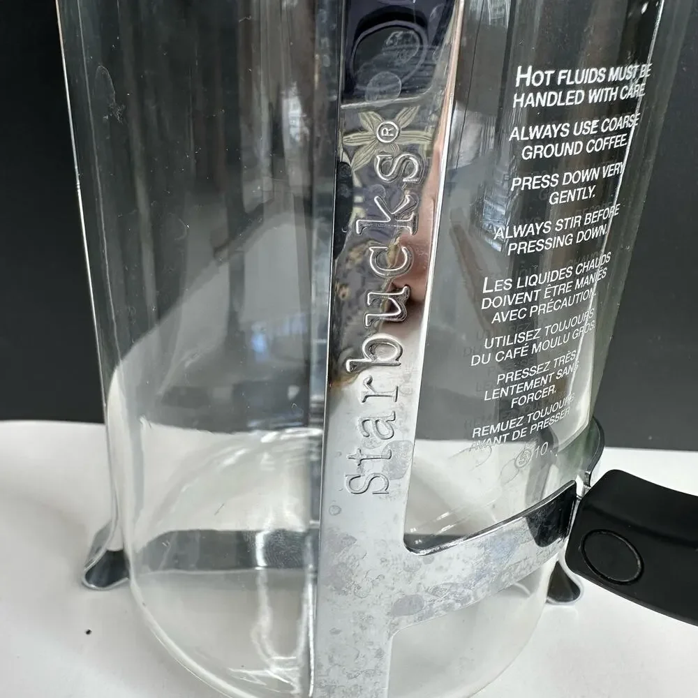 Starbucks French Press Pitcher Etched Glass 4-Cup Chrome Coffee Maker